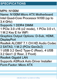 ASRock N100M N100 Max32GB DDR4 Micro ATX Motherboard - Retail