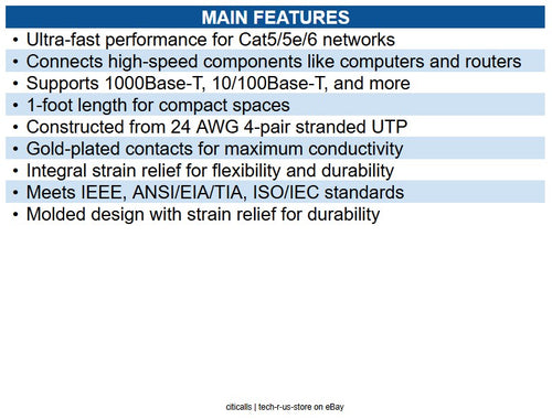 Eaton N200-001-GY CAT6 Gigabit Molded UTP Ethernet Cable, RJ45 Male to Male