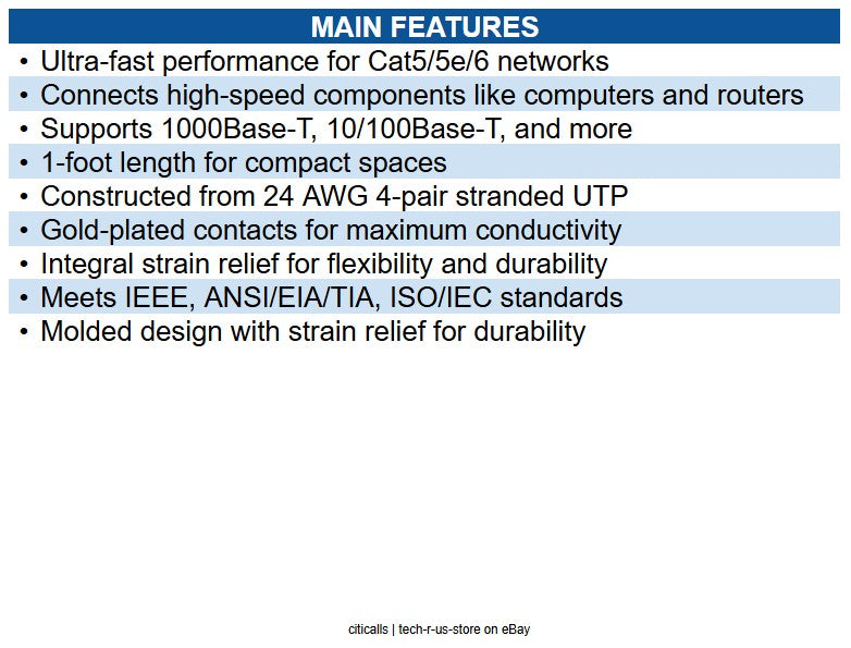 Eaton N200-001-GY CAT6 Gigabit Molded UTP Ethernet Cable, RJ45 Male to Male