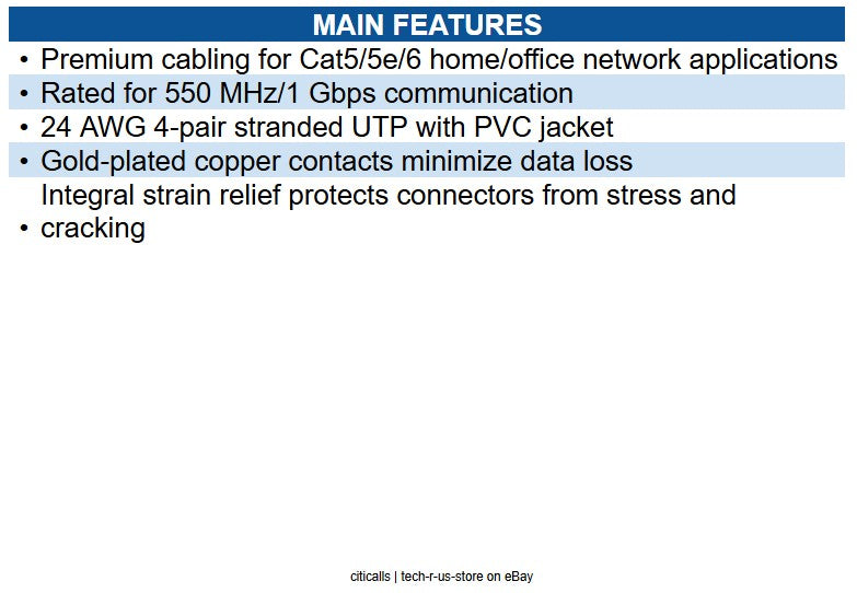 Eaton N200-005-WH Cat6 Gigabit Molded (UTP) Ethernet Cable (RJ45 M/M), PoE, 5 ft