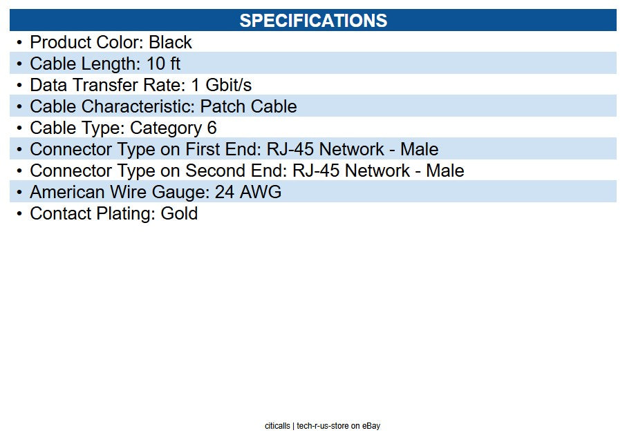 Eaton N200-010-BK Cat6 Gigabit Molded (UTP) Ethernet Cable (RJ45 M/M) PoE, Black