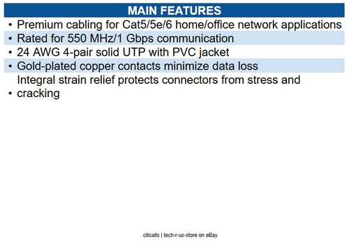 Eaton N200-025-WH Cat6 Gigabit Molded (UTP) Ethernet Cable (RJ45 M/M) PoE, 25 ft