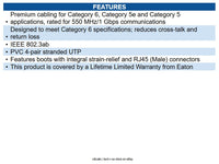 Eaton N201-001-BL Cat6 Gigabit Snagless Molded (UTP) Ethernet Cable (RJ45 M/M)