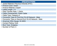 Eaton N201-001-GN Cat6 Gigabit Snagless Molded (UTP) Ethernet Cable (RJ45 M/M)
