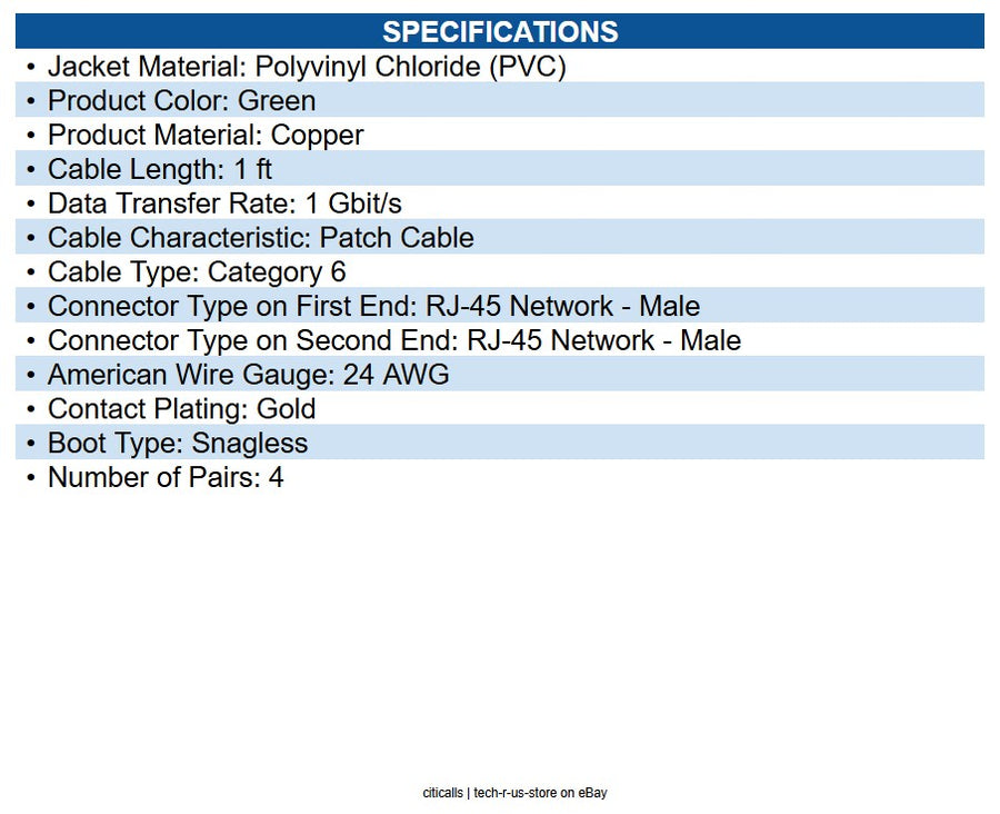 Eaton N201-001-GN Cat6 Gigabit Snagless Molded (UTP) Ethernet Cable (RJ45 M/M)