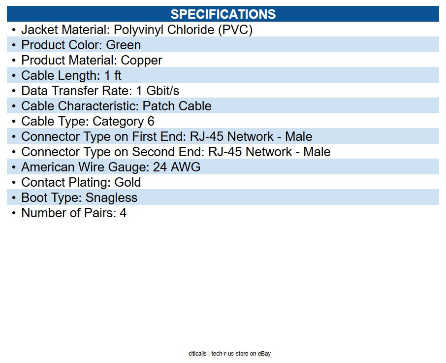 Eaton N201-001-GN Cat6 Gigabit Snagless Molded (UTP) Ethernet Cable (RJ45 M/M)