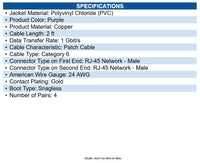Eaton N201-002-PU Cat6 Gigabit Snagless Molded (UTP) Ethernet Cable (RJ45 M/M)