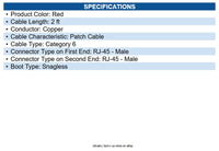 Eaton N201-002-RD Cat6 Gigabit Snagless Molded (UTP) Ethernet Cable (RJ45 M/M)