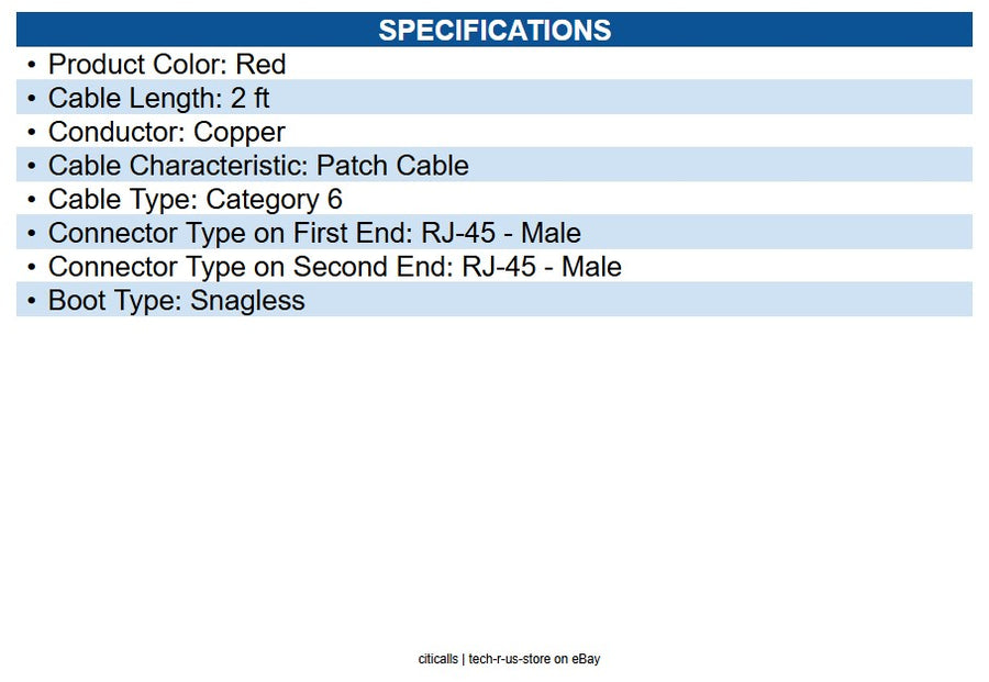 Eaton N201-002-RD Cat6 Gigabit Snagless Molded (UTP) Ethernet Cable (RJ45 M/M)