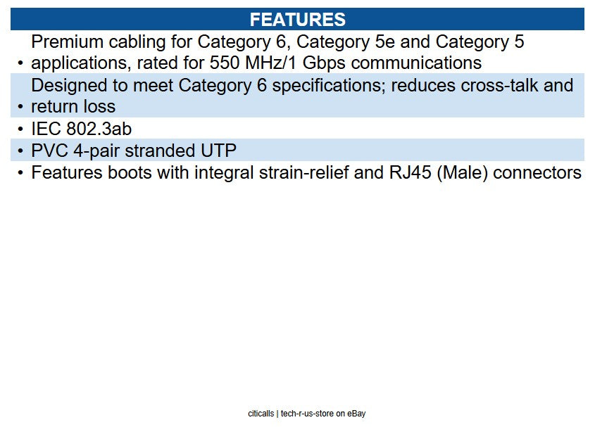 Eaton N201-003-RD Cat6 Gigabit Snagless Molded (UTP) Ethernet Cable (RJ45 M/M)