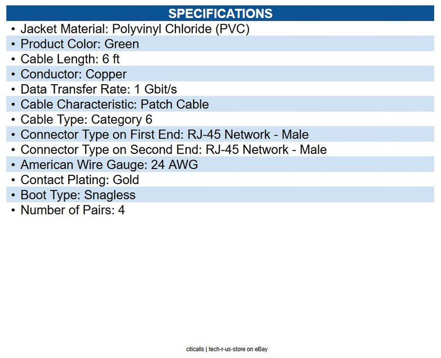 Eaton N201-006-GN Cat6 Gigabit Snagless Molded (UTP) Ethernet Cable (RJ45 M/M)
