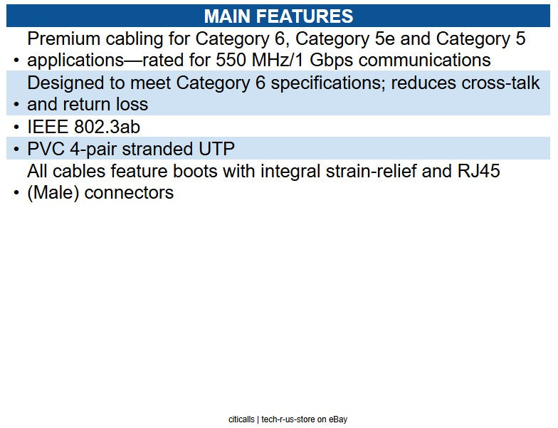 Eaton N201-006-YW Cat6 Gigabit Snagless Molded (UTP) Ethernet Cable (RJ45 M/M)