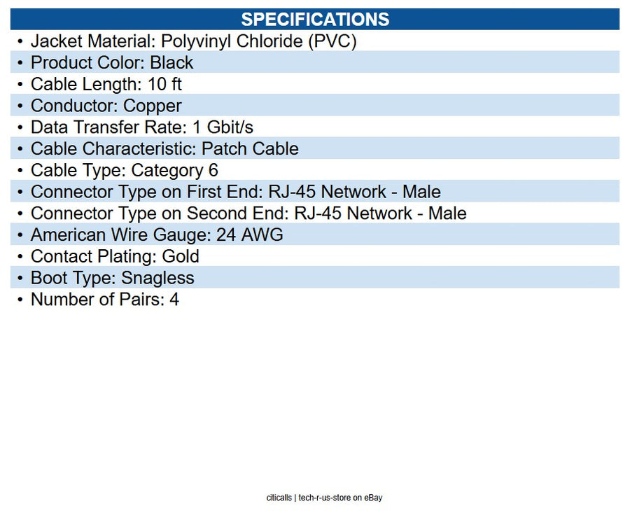 Eaton N201-010-BK Cat6 Gigabit Snagless Molded (UTP) Ethernet Cable (RJ45 M/M)
