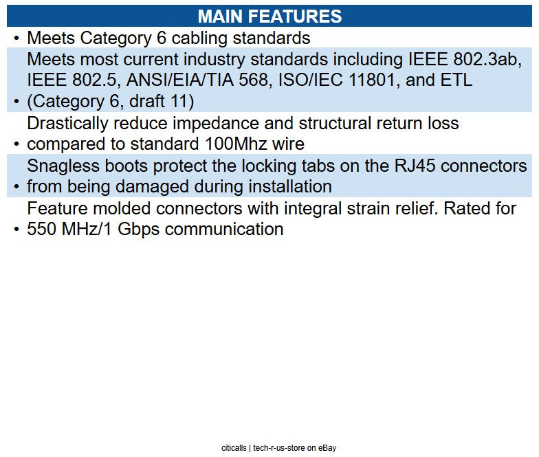 Eaton N201-012-BL Cat6 Gigabit Snagless Molded (UTP) Ethernet Cable (RJ45 M/M)