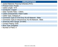 Eaton N201-010-PU Cat6 Gigabit Snagless Molded (UTP) Ethernet Cable (RJ45 M/M)