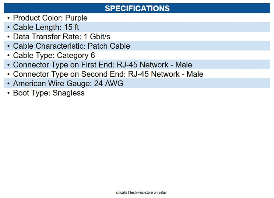 Eaton N201-015-PU Cat6 Gigabit Snagless Molded (UTP) Ethernet Cable (RJ45 M/M)