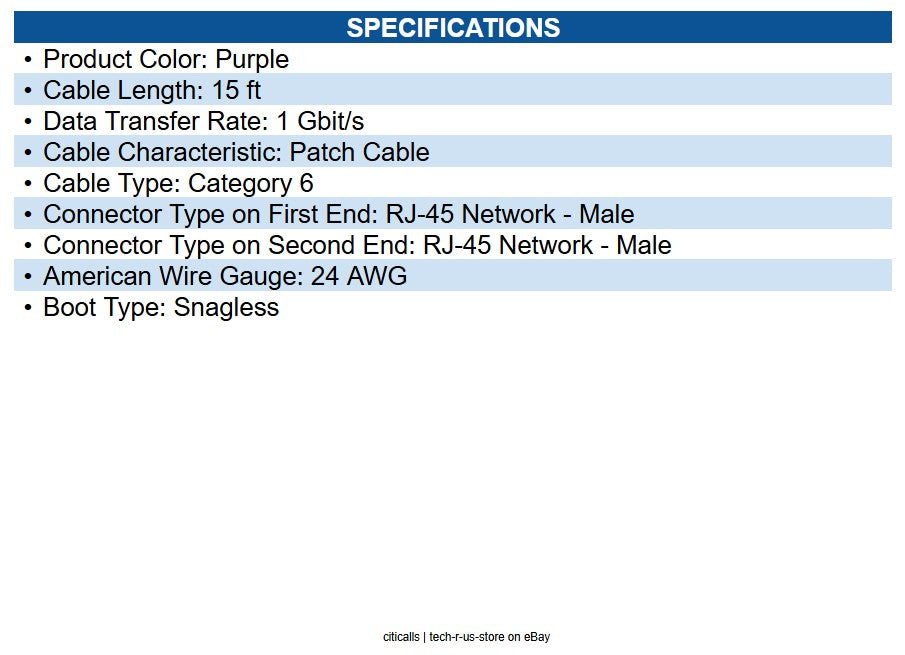 Eaton N201-015-PU Cat6 Gigabit Snagless Molded (UTP) Ethernet Cable (RJ45 M/M)