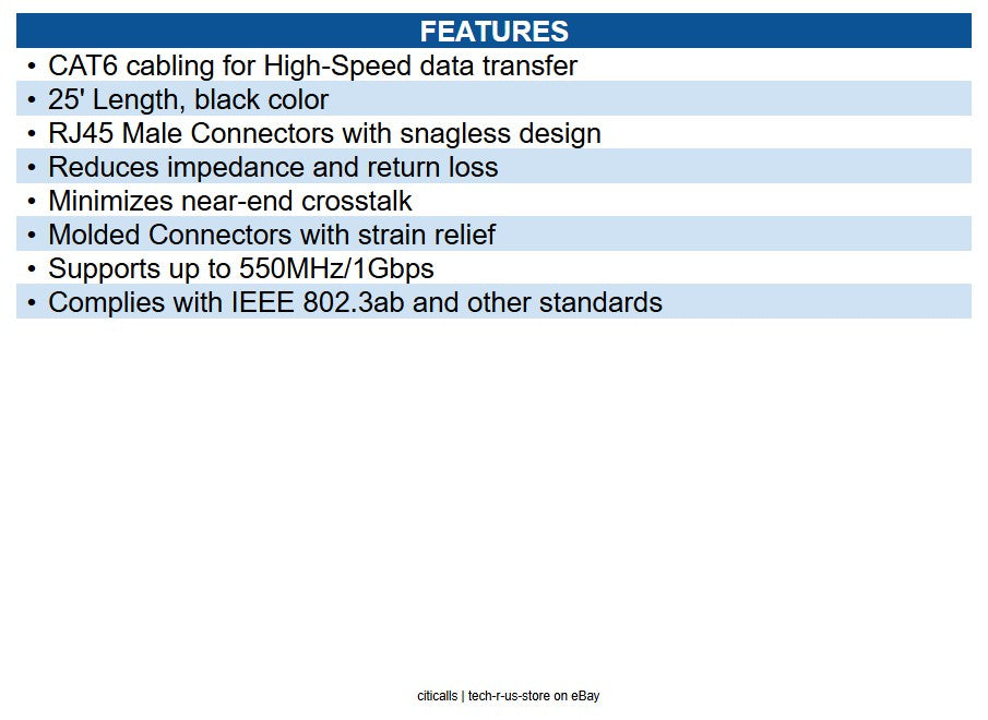 Eaton N201-025-BK Cat6 Gigabit Snagless Molded (UTP) Ethernet Cable (RJ45 M/M)