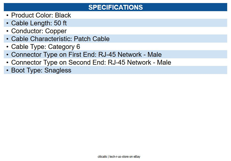 Eaton N201-050-BK Cat6 Gigabit Snagless Molded (UTP) Ethernet Cable (RJ45 M/M)