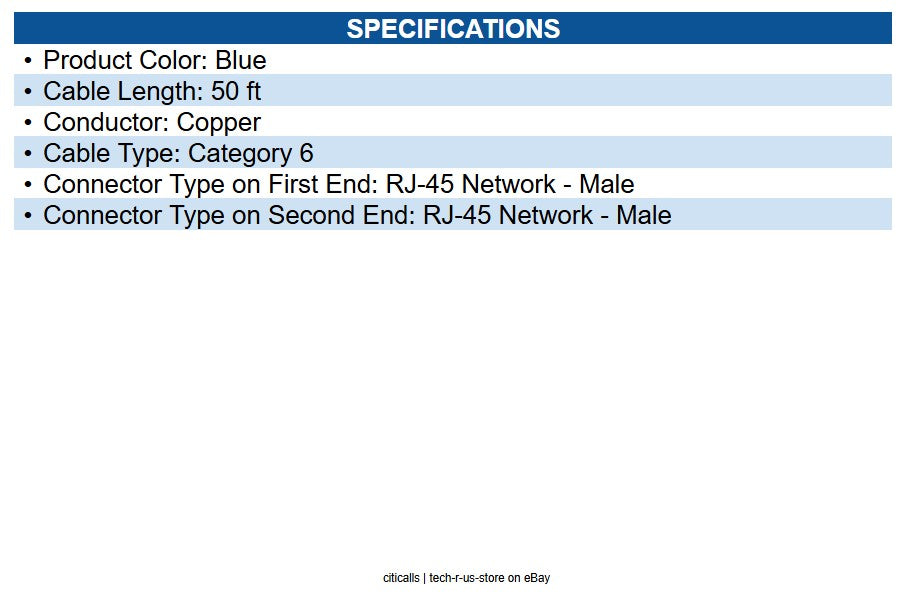 Eaton N201-050-BL Cat6 Gigabit Snagless Molded (UTP) Ethernet Cable (RJ45 M/M)