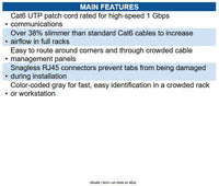 Eaton N201-S02-GY Cat6 Gigabit Snagless Slim UTP Ethernet Cable (RJ45 M/M), 2 ft