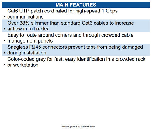 Eaton N201-S02-GY Cat6 Gigabit Snagless Slim UTP Ethernet Cable (RJ45 M/M), 2 ft
