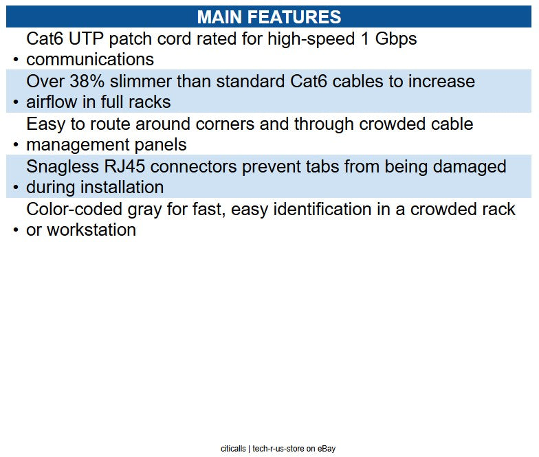 Eaton N201-S02-GY Cat6 Gigabit Snagless Slim UTP Ethernet Cable (RJ45 M/M), 2 ft