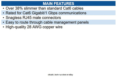 Eaton N201-S03-BL Cat6 Gigabit Snagless Slim UTP Ethernet Cable (RJ45 M/M), 3 ft