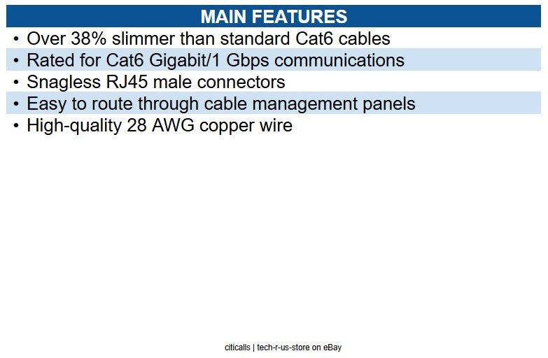 Eaton N201-S03-BL Cat6 Gigabit Snagless Slim UTP Ethernet Cable (RJ45 M/M), 3 ft
