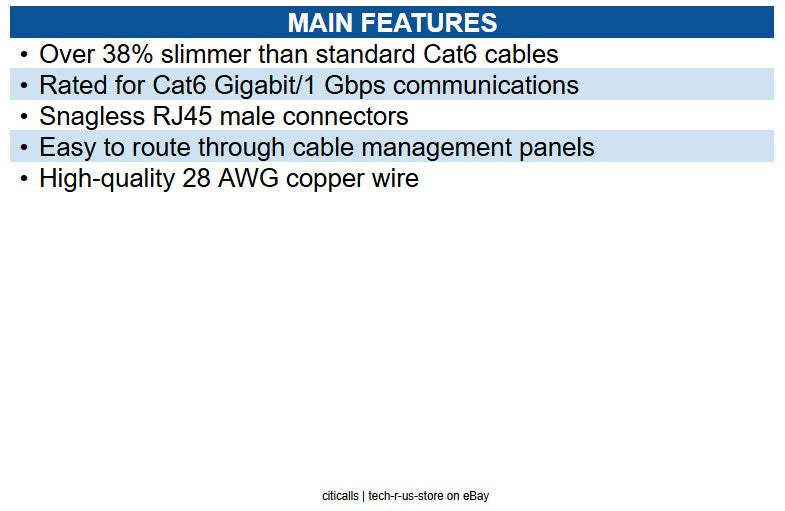 Eaton N201-S06-BL Cat6 Gigabit Snagless Slim UTP Ethernet Cable (RJ45 M/M), PoE