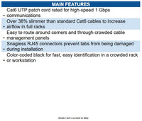 Eaton N201-S15-BK Cat6 Gigabit Snagless Slim UTP Ethernet Cable (RJ45 M/M), PoE