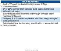 Eaton N201-S8N-BL Cat6 Gigabit Snagless Slim UTP Ethernet Cable (RJ45 M/M), PoE