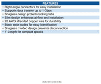 Eaton N201-SR1-BK Right-Angle Cat6 Gigabit Snagless Molded Slim UTP Ethernet