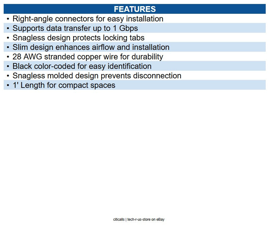 Eaton N201-SR1-BK Right-Angle Cat6 Gigabit Snagless Molded Slim UTP Ethernet