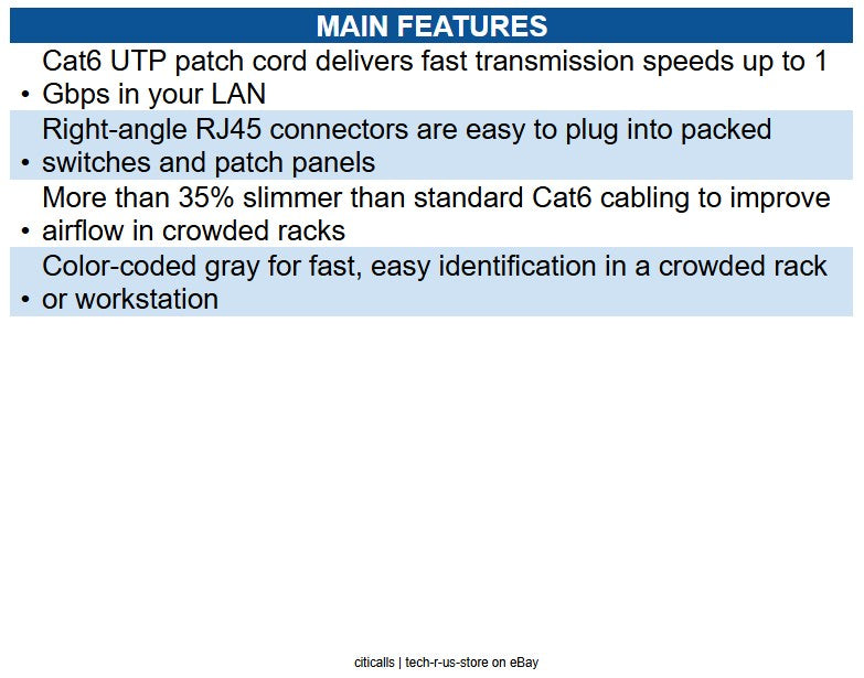 Eaton N201-SR2-GY Right-Angle Cat6 Gigabit Snagless Molded Slim UTP Ethernet 2ft