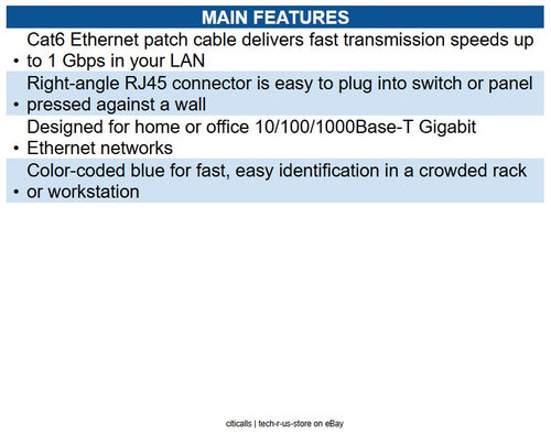 Eaton N204-001-BL-RA Right-Angle Cat6 Gigabit Molded UTP Ethernet Cable RJ45