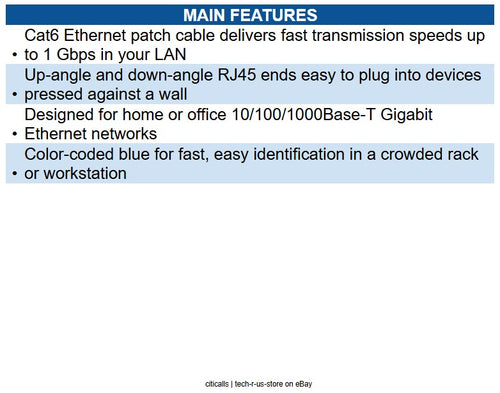 Eaton N204-001-BL-UD Up/Down-Angle Cat6 Gigabit Molded UTP Ethernet Cable RJ45