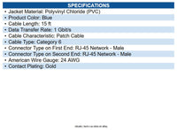 Eaton N204-015-BL-RA Right-Angle Cat6 Gigabit Molded UTP Ethernet Cable - 15 ft