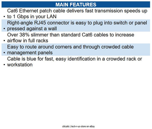 Eaton N204-S01-BL-RA Right-Angle Cat6 Gigabit Molded Slim UTP Ethernet Cable
