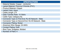 Eaton N261-002-AQ Cat6a 10G Snagless Molded UTP Ethernet Cable (RJ45 M/M), PoE