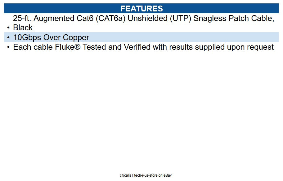 Eaton N261-025-BK Cat6a 10G Snagless UTP Ethernet Cable (RJ45 M/M) Black 25 ft.
