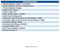 Eaton N261-S02-YW Cat6a 10G Snagless Molded Slim UTP Ethernet Cable (RJ45 M/M)