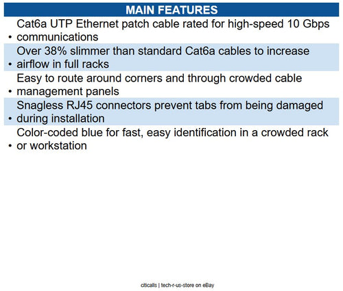 Eaton N261-S10-BL Cat6a 10G Snagless Molded Slim UTP Ethernet Cable (RJ45 M/M)