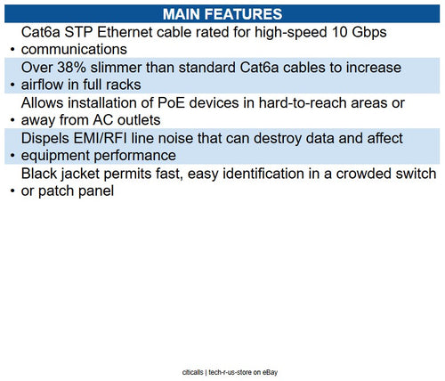 Eaton N262-S06-BK Cat6a 10G Snagless Shielded Slim STP Ethernet Cable (RJ45 M/M)