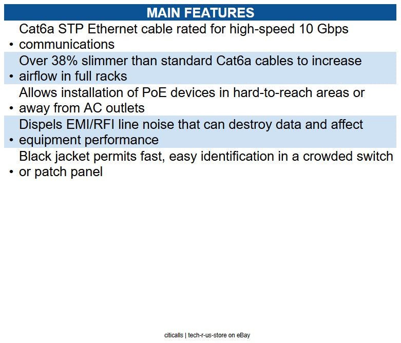 Eaton N262-S06-BK Cat6a 10G Snagless Shielded Slim STP Ethernet Cable (RJ45 M/M)