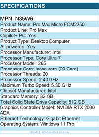 Dell N35W6 Pro Max FCM2250 Desktop Computer - Intel Core Ultra 7 265