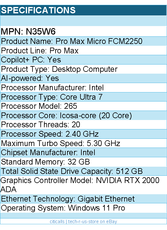 Dell N35W6 Pro Max FCM2250 Desktop Computer - Intel Core Ultra 7 265