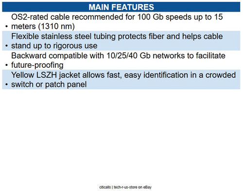 Eaton N370-15M-AR 100G Duplex Singlemode 9/125 OS2 Armored Fiber Optic Cable