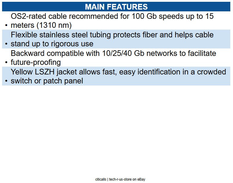 Eaton N370-15M-AR 100G Duplex Singlemode 9/125 OS2 Armored Fiber Optic Cable