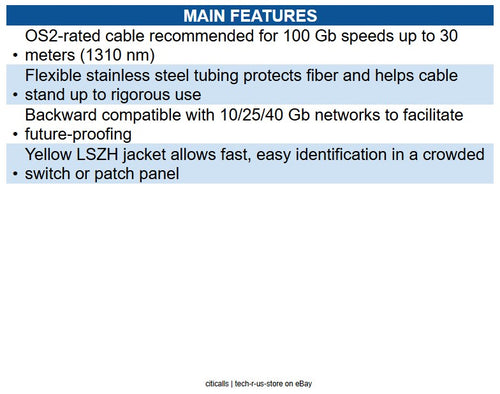 Eaton N370-30M-AR 100G Duplex Singlemode 9/125 OS2 Armored Fiber Optic Cable